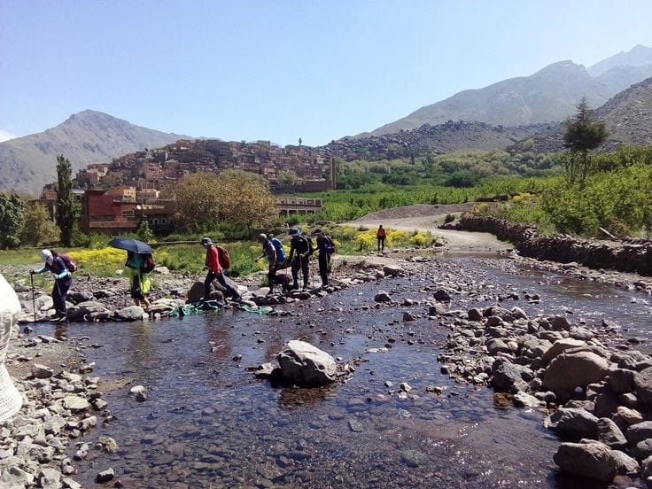 Mountain river crossing adventure